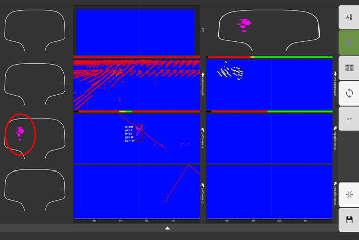 Code 21.2 is detectedwith probe at an input angle of 57°, 50° depth of 21 mm, conditional height of 14 mm